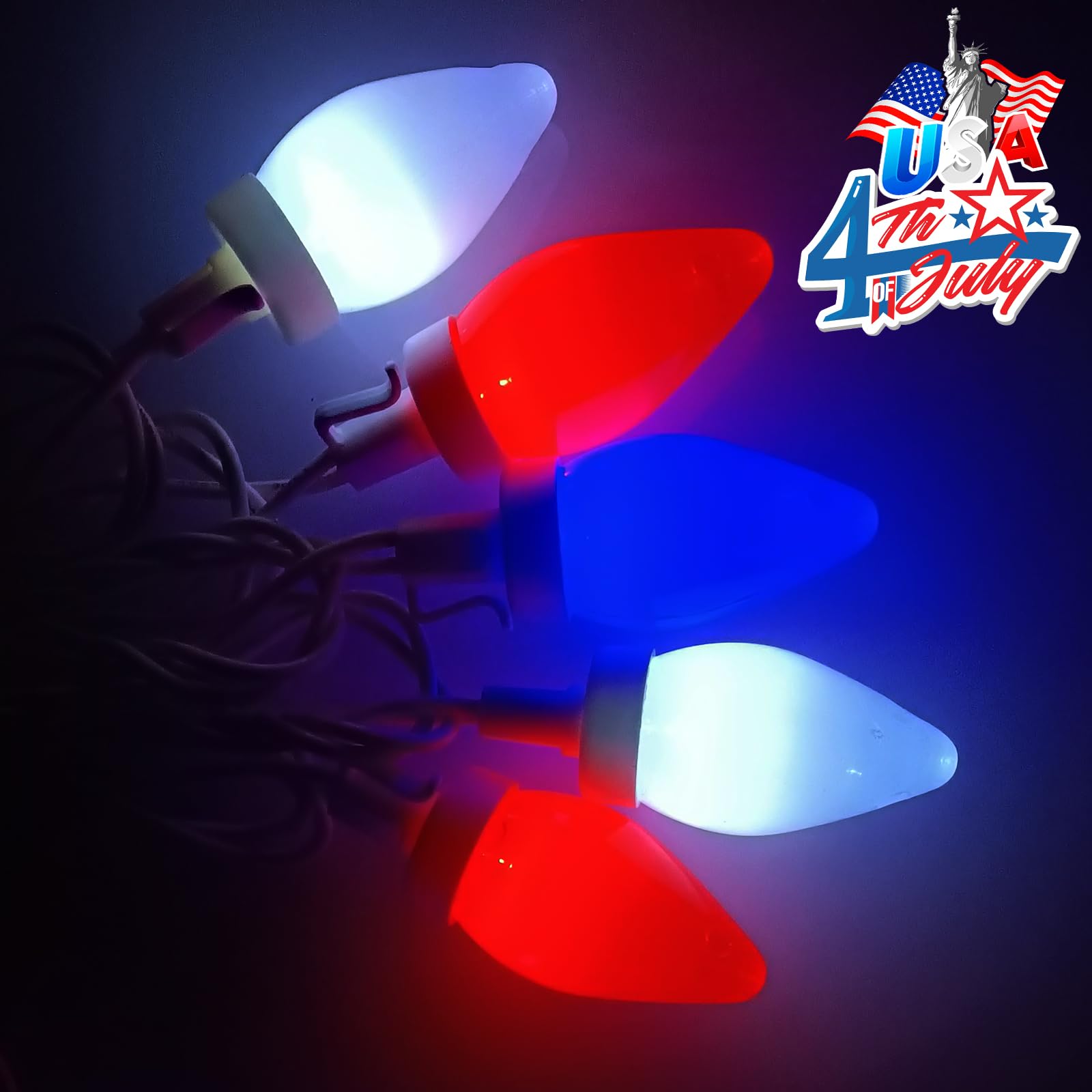 25Ft Red White and Blue Lights C7 4th of July Light Outdoor 25 LED